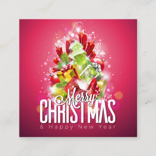 Moderne Cadeaus en bomen met kerstwand - feestelij Vierkante Visitekaartje (Voorkant)