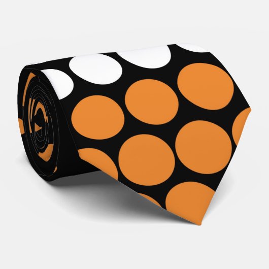 Moderne Cadmium Oranje en White Polka Dot Stropdas (Opgerold)
