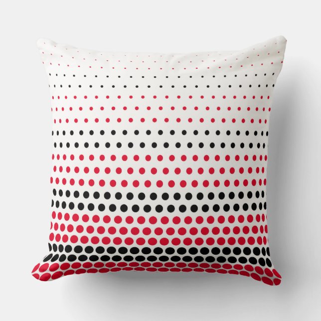 Moderne Cadmium Red en Black Polka Dot Kussen (Voorkant)