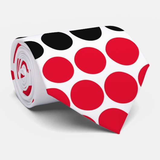 Moderne Cadmium Red en Black Polka Dot Stropdas (Opgerold)