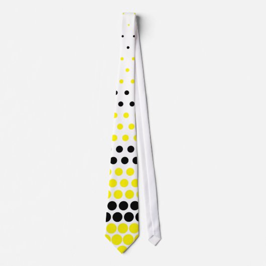 Moderne Cadmium Yellow and Black Polka Dot Stropdas (Voorkant)