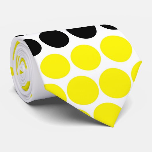 Moderne Cadmium Yellow and Black Polka Dot Stropdas (Opgerold)