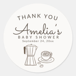 Moderne cafe thema baby Shower Bedankt Ronde Sticker