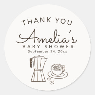 Moderne cafe thema baby Shower Bedankt Ronde Sticker