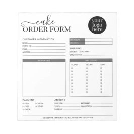 Moderne Cake Cupcake Bakery Grey Order Form Notitieblok