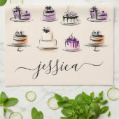 Moderne cake pattern script naam theedoek (Gevouwen)