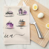 Moderne cake pattern script naam theedoek (Quarter Fold)