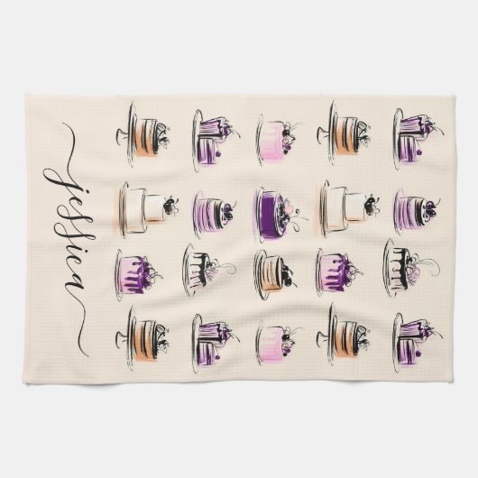 Moderne cake pattern script naam theedoek (Horizontaal)
