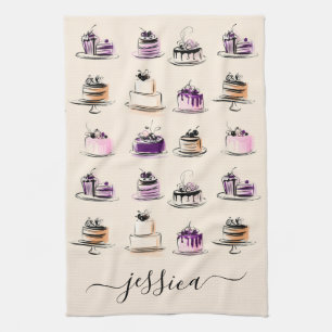 Moderne cake pattern script naam theedoek