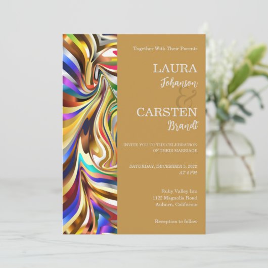Moderne caleidoscopische bruiloft uitnodiging (Staand voorkant)