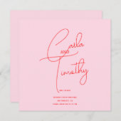 Moderne Caligrafie Script Rood Roze bruiloft Save The Date (Voorkant / Achterkant)