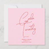 Moderne Caligrafie Script Rood Roze bruiloft Save The Date (Voorkant)