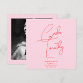 Moderne Caligrafie Script Rood Roze Foto Opslaan D Save The Date (Voorkant / Achterkant)