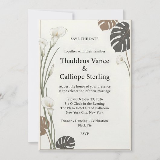 Moderne Calla Lelie & Monstera Blad Trouwdag Kaart (Voorkant)