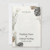 Moderne Calla Lelie & Monstera Blad Trouwdag Kaart (Achterkant)
