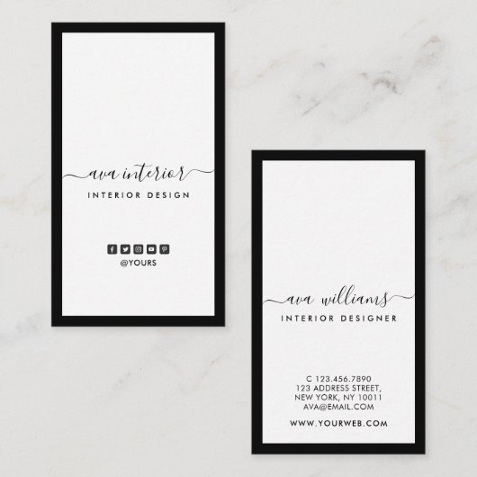 Moderne Calligrafideontwerper B&W sociaal-verticaa Visitekaartje (Voorkant / Achterkant)