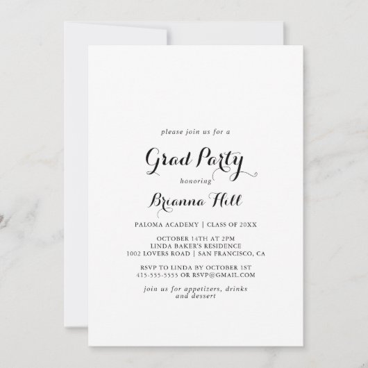 Moderne Calligrafie Afstudeerder Party Kaart (Voorkant)