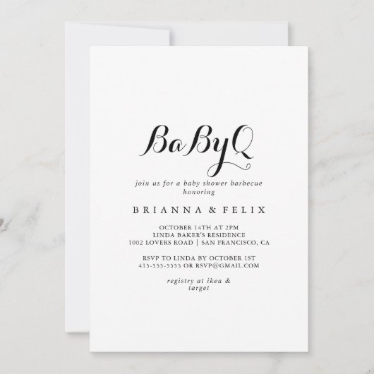 Moderne Calligrafie BabyQ Baby shower Barbecue Kaart (Voorkant)