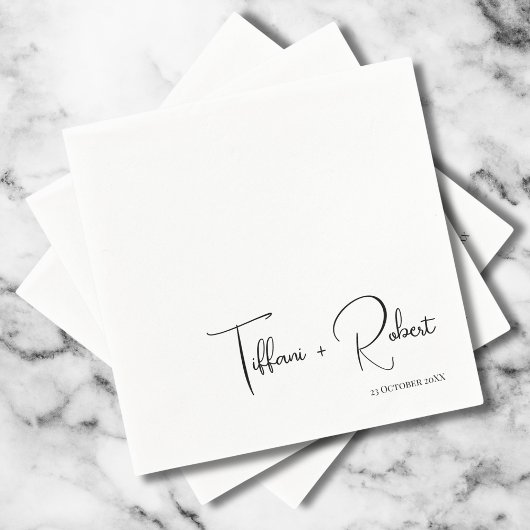 Moderne Calligrafie Black and White Wedding Servet