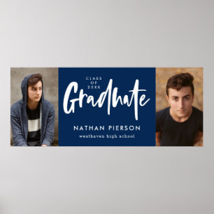 Moderne Calligrafie Blue Two Photo Afstuderen Poster