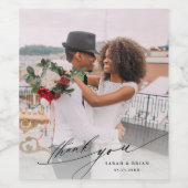 Moderne calligrafie bruiloft Bedankt Foto Wi Wijn Etiket (Enkel label)