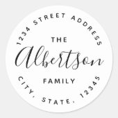 Moderne Calligrafie Familienaam Return Address Ronde Sticker (Voorkant)
