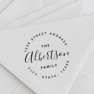 Moderne Calligrafie Familienaam Return Address Rubberstempel