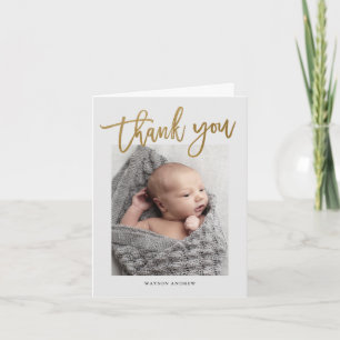 Moderne Calligrafie Foto Baby Bedankkaart