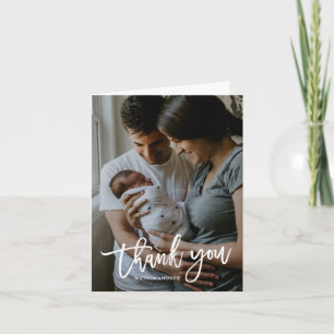 Moderne Calligrafie Foto Baby Bedankkaart