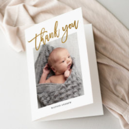 Moderne Calligrafie Foto Baby Bedankkaart