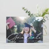 Moderne Calligrafie Foto Graduation Party Kaart (Staand voorkant)