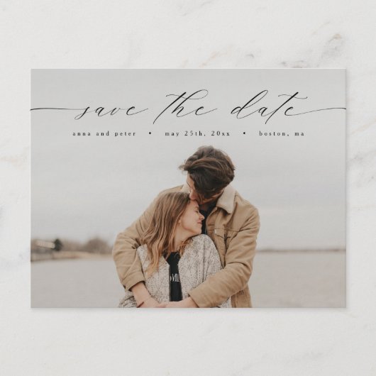 Moderne Calligrafie Foto Save the Date Briefkaart (Voorkant)