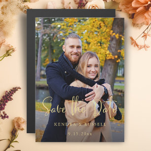 Moderne Calligrafie-foto slaat de datum op Magnetische Uitnodiging