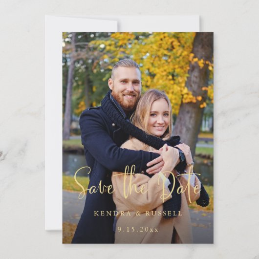 Moderne Calligrafie-foto slaat de datum op Save The Date (Voorkant)