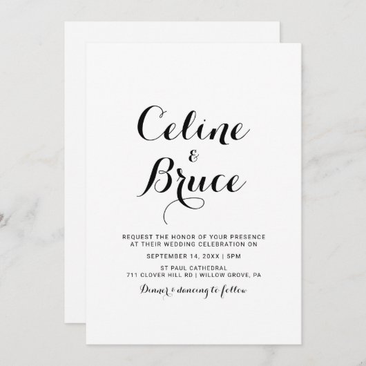 Moderne Calligrafie Front en Rug Wedding Kaart (Voorkant / Achterkant)