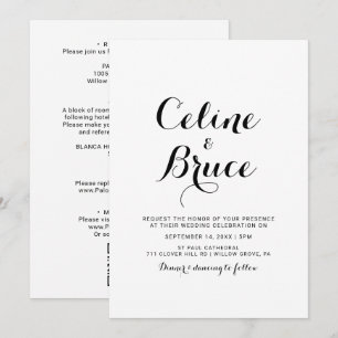 Moderne Calligrafie Front en Rug Wedding Kaart