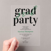 Moderne Calligrafie Green Graduation Party Acryl Uitnodigingen (Insitu (Draagbaar))