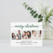 Moderne Calligrafie Groene Kerst 3 Foto Briefkaart (Staand voorkant)