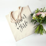 Moderne Calligrafie Heart Wedding Party Bloemenmei Tote Bag<br><div class="desc">Ideaal voor een cadeau voor een bloemmeisje op je vrijgezellenfeest of bruiloft. 'Bloem meisje' in schattige,  maar elegante kalligrafie met hart.</div>