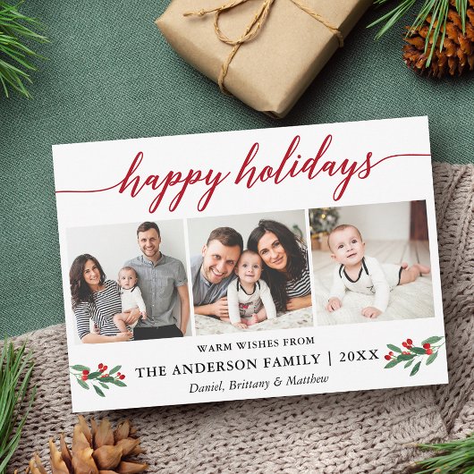 Moderne Calligrafie Holly Red 3 Foto Feestdagenkaart