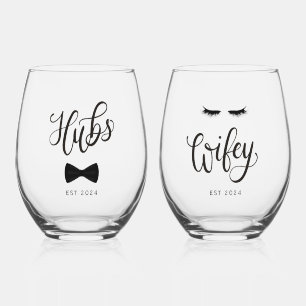 Moderne Calligrafie Hubs Echtgenote Gepersonalisee Wijnglas Zonder Voet