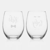 Moderne Calligrafie Hubs Vrouw Gepersonaliseerd Ko Wijnglas Zonder Voet (Achterkant)