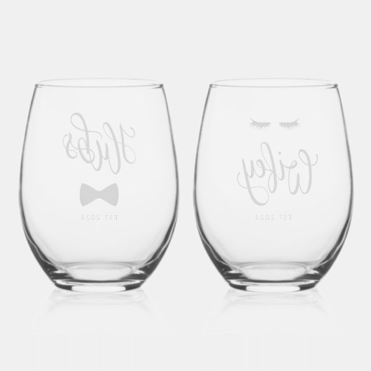 Moderne Calligrafie Hubs Vrouw Gepersonaliseerd Ko Wijnglas Zonder Voet (Achterkant)