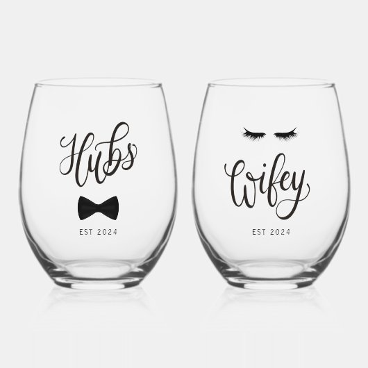 Moderne Calligrafie Hubs Vrouw Gepersonaliseerd Ko Wijnglas Zonder Voet (Voorkant)