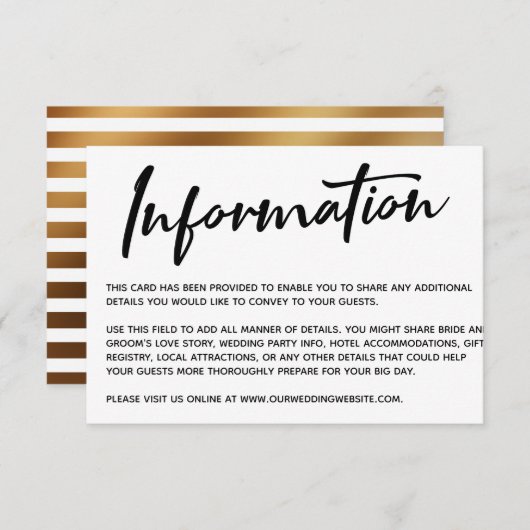 Moderne Calligrafie-informatie Gold Striped Back RSVP Kaartje (Voorkant / Achterkant)