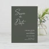 Moderne Calligrafie inkt Script 1 Foto Nieuw Olive Save The Date (Staand voorkant)
