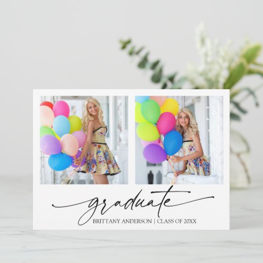 Moderne Calligrafie inkt Script 2 Foto Afstuderen Aankondiging (Staand voorkant)