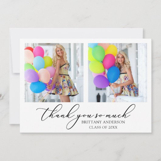 Moderne Calligrafie inkt Script 2 Foto Afstuderen Bedankkaart (Voorkant)