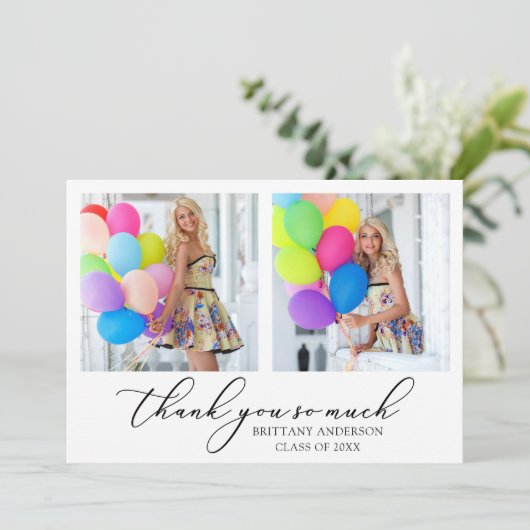 Moderne Calligrafie inkt Script 2 Foto Afstuderen Bedankkaart (Staand voorkant)