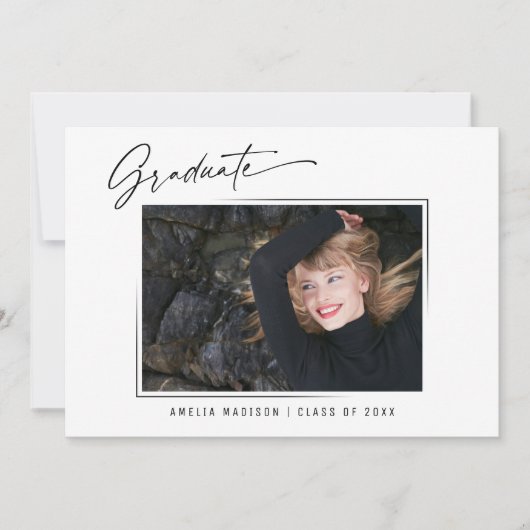 Moderne Calligrafie inkt Script 3 Foto Afstudeerde Aankondiging (Voorkant)
